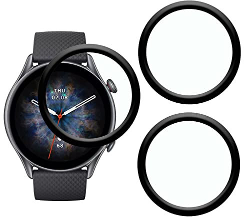 [3 Stück] KELOLIN Displayschutzfolie kompatibel mit Amazfit Smartwatch GTR 3 Pro,3D Gebogene Kanten,Kratzfest, Anti-Bläschen,HD Bruchsicherer Flexibler Schutzfolie für Amazfit GTR 3 Pro