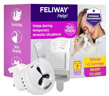 FELIWAY Help! 7 Day Cat Calming Odourless Plug In Pheromone Diffuser Starter Kit - Helps Calm your Cat Every Day or During Stressful Events, Veterinary Recommended, Drug-free, Clinically Proven