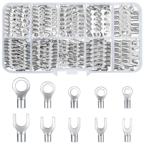 QOOSIKICC 320 Pz Terminali a Crimpare ad Anello, Capicorda Elettrici in Filo in Rame Stagnato, Terminali Occhiello Crimpare per Cavi, Connettori per Crimpatura di-0.5-1.5/1.5-2.5/2.5-4 mm²