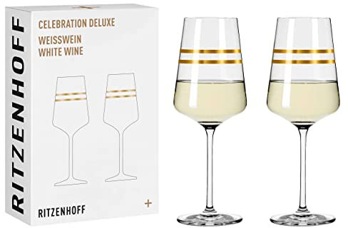 RITZENHOFF 6141002 Weißweinglas 400 ml - Serie Celebration Deluxe Set Nr. 2, 2 Stück mit Echt-Gold - Made in Germany
