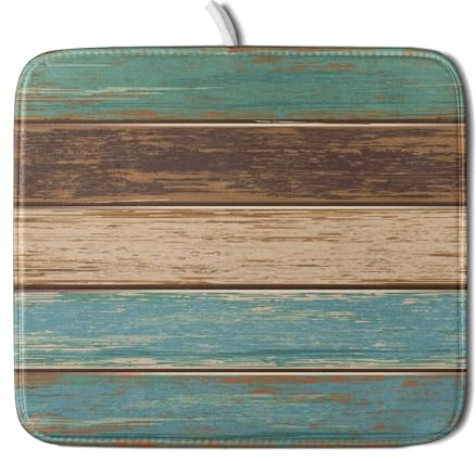 Giwawa Abtropfmatte aus verwittertem Holz, 40,6 x 45,7 cm, Vintage-Stil, rustikales Brett, Blaugrün, gestreift, Abtropfmatte, Landhaus, türkis, Scheunenmaserung, Geschirr-Pad für Arbeitsplatte, Küche