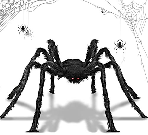 LIVESTN Ragno Gigante Halloween,75cm Peloso Orribile Nero con Occhi Rossi, Decorazioni Spaventoso da Casa Esterno