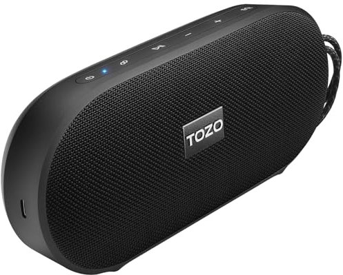 TOZO PA1 Bluetooth Lautsprecher mit 20W Stereo-Sound, 25 Std Spielzeit Mobile Lautsprecher, IPX7 Wasserdicht Kabelloser Lautsprecher mit App Steuerung, Duale Pairing Musikbox - Schwarz