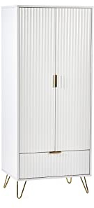 Julian Bowen Murano 2 Door 1 Drawer Wardrobe-Matt White, One Size | Contemporary Double Closet, Clothing Rail & Shelf, Storage Armoire for Bedroom