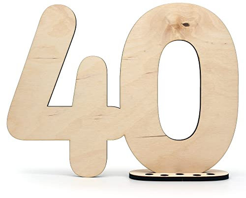 HAGEFOL Gästebuch Holz Deko Schild Zahl 40 - zum selbst beschriften als Geschenk mit Ständer und Geburtstagskerzenhalter - für 40 Geburtstag Deko, 40 Jahre Jubiläum oder Hochzeit