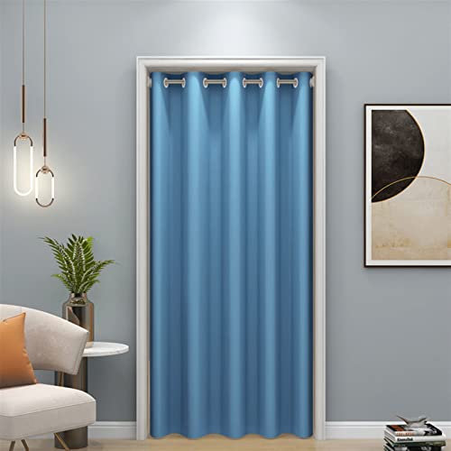 Liveinu Rideaux Occultants Isolation Thermique Rideaux à œillets Phonique Anti Bruit Rideau de Porte Interieur, pour Porte, Chambre d'enfant Anti Froid 110x240cm Bleu