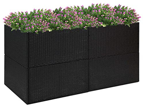 WIFESE Blumentopf 157x80x80 cm Pflanzkübel Schwarz Poly Rattan Blumentopf Gross Hochbeet Metall PflanzküBel Groß AußEn Blumentopf Schwarz Plant Box Blumentopf Hoch Flower Pot Blumentopf Rechteckig