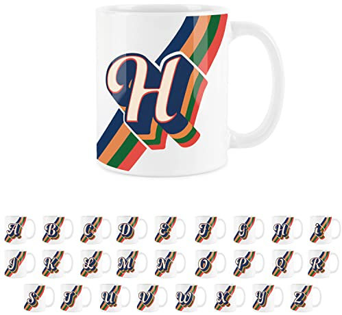 Purely Home Retro Alphabet Letter H Mug - White Coffee Tea Present Personalised Initial Gift