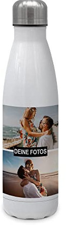 PhotoFancy® - Personalisierte Trinkflasche 'Collage' - Thermo-Trinkflasche mit eigenem Foto selbst gestalten - Thermosflasche aus Edelstahl - 500 ml - Layout Collage 2 Bilder