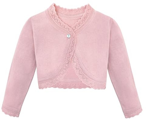 Lilax Bolero da bambina a maniche lunghe con chiusura a bottoni, Rosa polvere, 18 mesi