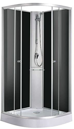Cabina doccia completa RIO BLACK 90 x 90 x 204 cm – Vetro posteriore nero, profili in alluminio, con doccetta in vetro, con piatto doccia, 2 ante scorrevoli, doccia completa