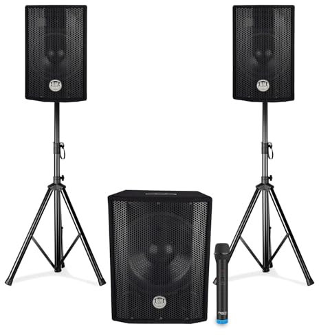 Pack Sono triphonique BM Bmsonic 1208, Caisson bi-amplifié 1000W - USB Bluetooth, 30cm, 2 SAT 8 2x200W, câbles, pieds, Micro VHF