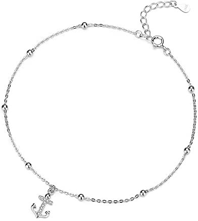 Belons Damen Fußkettchen Anker 925 Sterling Silber Zirkonia Anker Fußkette Mädchen Charm Knöchel Armband Verstellbare Armkette