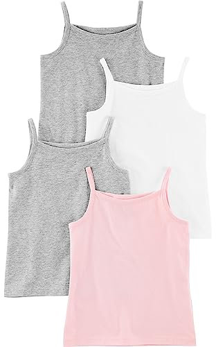 Simple Joys by Carter's Mädchen Tops, Pack of 4 Baby und Kleinkind Tank Top, Grau Meliert/Hellrosa/Weiß, 4 Jahre (4er Pack)