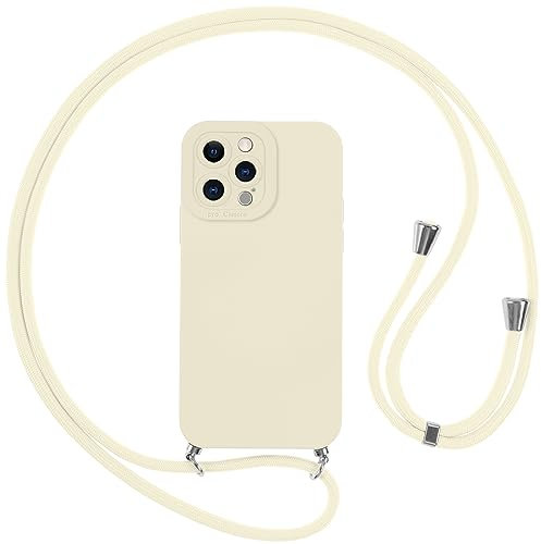 Vauki Funda para iPhone 14 Pro MAX con Cuerda, Carcasa Silicona AntiChoque con Correa, Case con Ajustable Colgante Collar Suave Cuello para iPhone 14Pro MAX, Cordón-Blanco