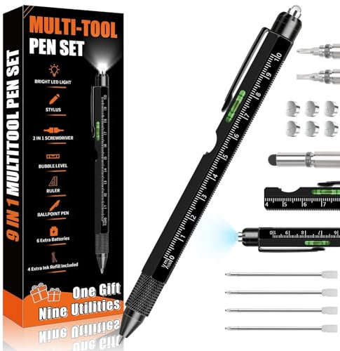 Pen Gifts for Men, 9 in 1 Multitool Pen, Cool Gadgets Tools for Men, Birthday Gifts for Men Who Have Everything, Unique Gifts for Men, Husband, Grandpa, Engineer, Handyman