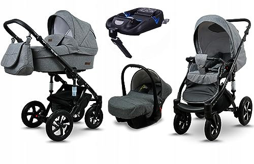 BabyLux® Kinderwagen Set 4 in 1 - Sky Lark - incl. Babywanne, Buggy Sportsitz, Auto-Babyschale, ISOFIX-Basisstation - Autositz - Kinderwagenset - Kombikinderwagen mit Wickeltasche usw.