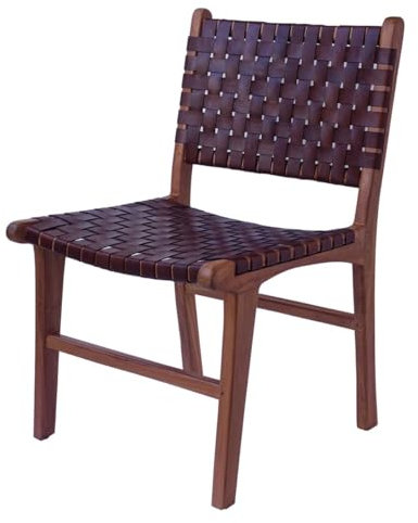 Lederstuhl SULIWA BRAUN aus Echt-Leder & Massivholz Teak Esszimmerstuhl Retro-Stuhl für Küche Garten Terrasse Esszimmer ICS711NBW