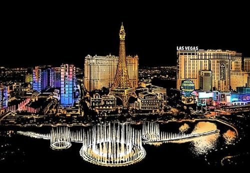Figured'Art Kratzfarbe, Format A3 (29,7 x 42 cm) – Las Vegas – komplettes Set mit Scratch Painting Kratzkarte