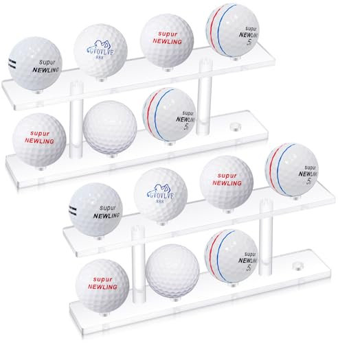 Silipull 2 x Golfball-Präsentationsständer für 8 Bälle, transparentes Acryl, Golfkoffer, Halter, kleines Tischtennis-Display, Ständer, Regal, doppellagig