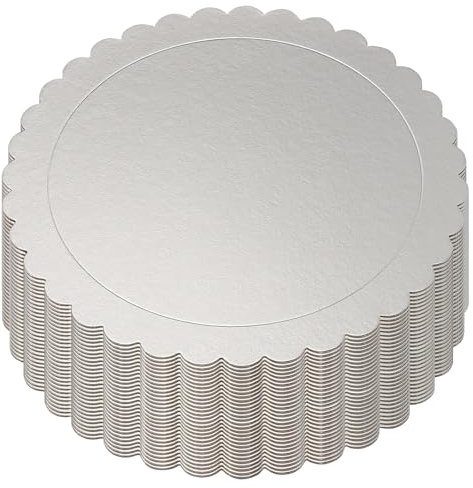 PINGEUI 30 Pack 12 Inch Round Cake Boards, 2mm Thick Silver Cardboard Scalloped Cake Circles Base, Cake Boards Round Circle Cakeboard Base Cake Plate for Party Wedding Favor, Cake Decor