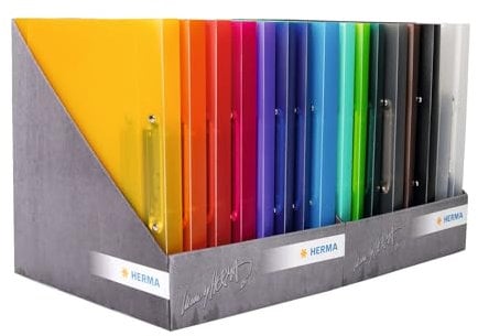 HERMA Ringbücher A4 Transluzent Set, 48 Stück, schmal, 2 Ringe, 25 mm breit, Ringordner aus Kunststoff mit Niederhalter für Kinder, Jungen und Mädchen