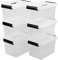 Afromy 6 Pack 6L Storage Box with Handle, Storage Container Bin with Click Closure and Lid, Stackable Transparent Organizer