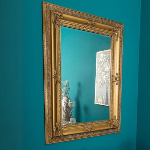 LEBENSwohnART Barock Spiegel AMPIO antik-Gold 120x90cm Wandspiegel 15cm Holzrahmen pompös