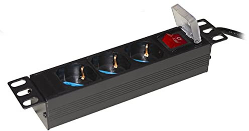 LINK Mehrfachsteckdose LKMP08S mit 8 Schuko-Steckdosen und Schutzabdeckung für Rackschränke 19 Zoll Metall mit Kabel 1,75 Meter Kapazität 3,5 kW Packung 1 Einheit