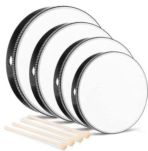 Sunshine smile 4-teilig Handtrommel mit schlägel für Kinder,Handtrommel Percussion,Tamburin Trommel,Tamburin Holz,Tambourin Percussion,Trommel mit schlägel