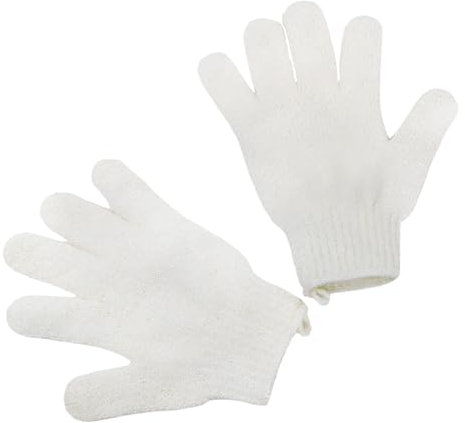 2Pcs Exfoliating Gloves - Bamboo Shower Gloves - Bath and Body Exfoliator Mitts - Scrubs Away Ingrown Hair and Dead Skin - for Shower, Spa, Massage and Dead Skin Cell Remover Loofah - White