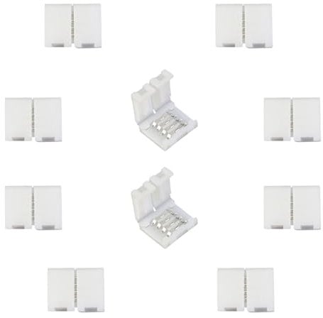 LITAELEK 10pcs Conector de 4 Pines para Tira LED RGB de 8mm Ancho, SMD 2835 3528 Clip Conector Rápido Cinta LED, Adaptador Banda LED, 4 Pin RGB LED Strip Connector, Sin Soldadura