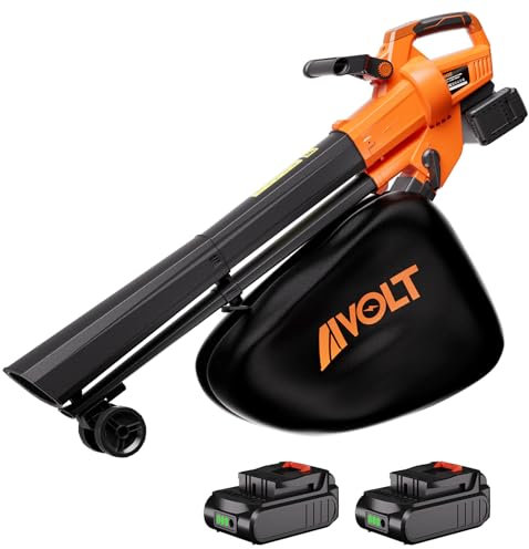 AIVOLT 40V Cordless Leaf Blower and Vacuum, Electric Leaf Collector with 40L Mulching Bag, 257km/h, 17m³/min, 15:1 Shredding Ratio (2 Pcs Batteries & Charger Included)