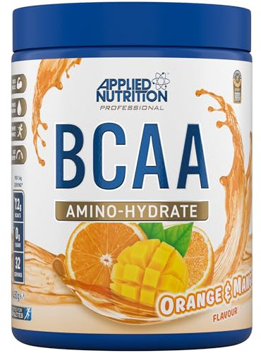 Applied Nutrition BCAA Powder - Branched Chain Amino Acids BCAAs Supplement, Amino Hydrate Intra Workout & Recovery Energy Drink (450g - 32 Servings) (Orange & Mango)