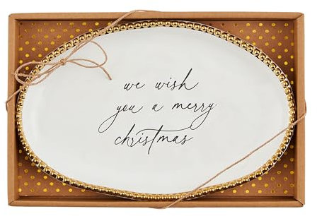 Mud Pie Assiettes « Wish Sentiment », 16,5 x 25,4 cm, blanc