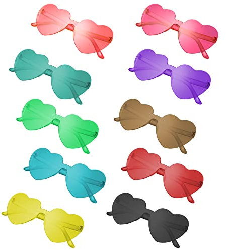 Guiffly Herz Sonnenbrille Damen, 10PCS Herz Sonnenbrille Randlos Lustige Festival Sonnenbrille Hippie Accessoires Partybrillen Party Sonnenbrille Retro Rave Brille Herzchen Bunte Sonnenbrillen