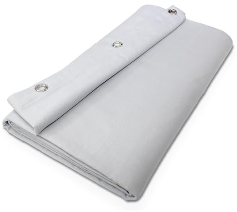 B1 Molleton de scène confectionné – Rideau Molleton occultant Opaque avec œillets de 40, idéal pour Film, Photo, théâtre & événements – 6 x 3 m, 300g/m2, Blanc