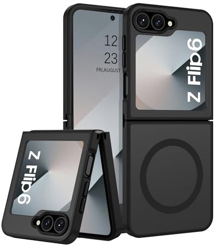 YINLAI Coque pour Samsung Z Flip 6, Compatible avec MagSafe, Magnétique Etui Translucide Mat Arrière Housse Fine Protection Caméra Antichoc Anti-Rayures Case pour Samsung Galaxy Z Flip6 5G 6.7, Noir