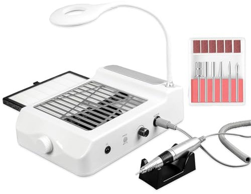 Nail Dust Collector, 80W 4-in-1 Professional Nail Fan Dust Collector with Lamp & Nail Drill 35000RPM, Nail Vacuum Dust Collector for Acrylic Nails Removal Acrylic Gel Nails Polishing