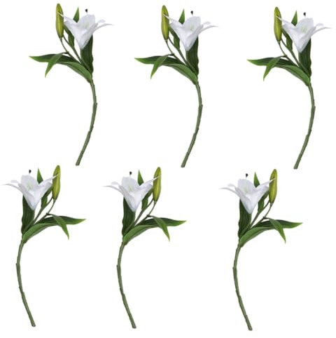 CORHAD 6 Künstliche Lilien in Naturgetreuer Optik aus PVC, Weiß