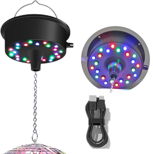 Disco Ball Motor with Lights, 5-9 RPM 24 LED Mirror Ball Motor with Lights for 4 6 8 12 Balls for Party(USB/Battery Powered)