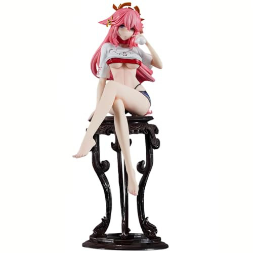 Jilijia Yae Miko Figure Statue, 24cm Anime Game Character Sitting Position Model with Chair PVC Figurine Desktop Decoration Ornament