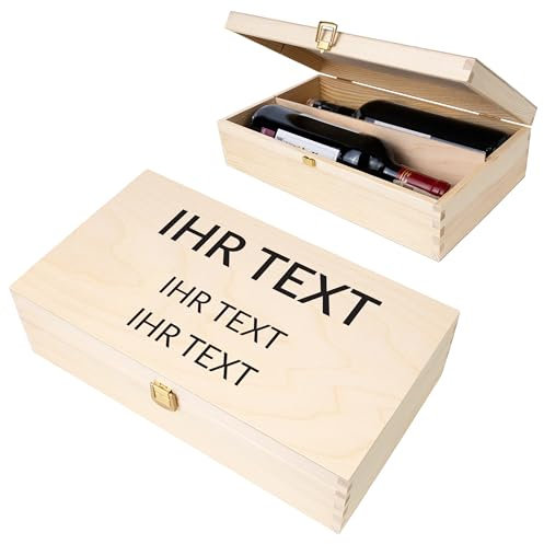 Creative Deco Personalised Wish Text Unpainted Wooden Wine Holder with Clasp | 2 Bottles | 35x20x10cm | Natural Wood Gift Box Storage Chest | UV Print Presentation Box
