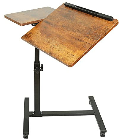 Mobile Computer-Arbeitsstation, 60 x 34,5 cm, mit 4 Rollen, Laptopständer auf Rädern, höhenverstellbar, Beistelltisch für Wohnzimmer, Schlafzimmer (Kirschbaum)