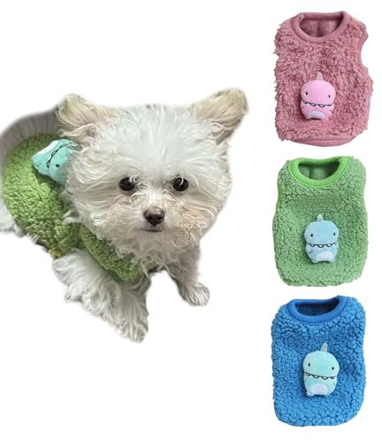 FLAdorepet 3 Packs Teacup Dog Cat XXS Clothes for Chihuahua Yorkie,Winter Warm Fleece Puppy Pet Clothes Sweater Shirt Vest for Mini Newborn Extra Small Dogs (Cute Dnosaur, XXS(Pet 1-2LBS))