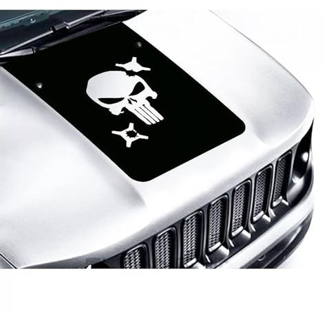 Grafik Aufkleber für Motorhaube vorne kompatibel mit Jeep Renegade Dekoration Tuning Aufkleber Auto aus PVC Vinyl geformt ohne Löcher Schwarz (Design 14)