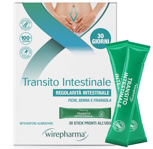 WIREPHARMA – Transito Intestinale 30 Stick - Ideale Contro Stitichezza - Aiuto Intestino Pigro, Regolarizza Transito ed Evacuazione, Estratti Naturali, Senza Glutine