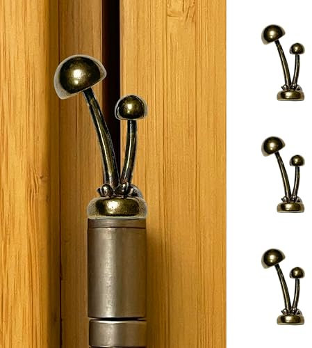 Waveaura Mini Brass Door Mushroom Hinge Heads Decorative Topper Magnetic Vintage Animal Theme Little Hinge Pin Head Cute Ornament Small Home Decoration Hinge Caps (Mini Brass Mushroom - 3 pcs)