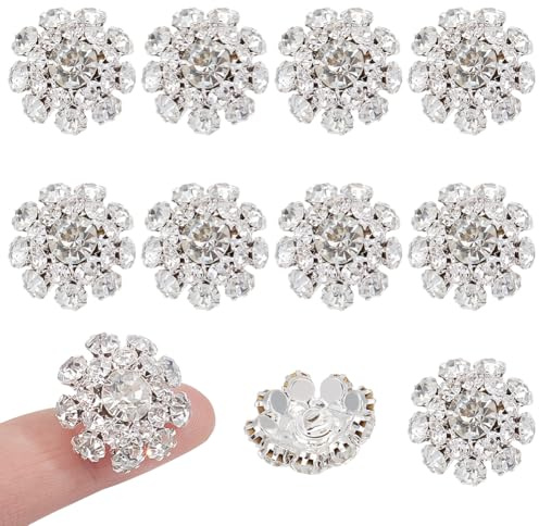 NBEADS 10 bottoni in ottone con strass, bottoni a forma di fiore, bottoni per camicia rimovibili, bottoni, gioielli per abiti da sera, accessori per camicie da smoking, Cirstal