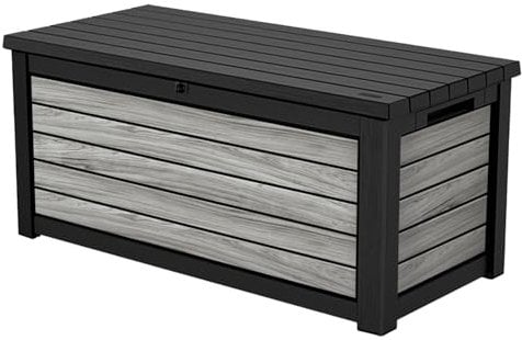 Keter Northwood Auflagenbox/Kissenbox 623 Liter | 100% Wasserdicht mit Belüftung dadurch kein übler Geruch/Schimmel Moderne Holzoptik | Deckel belastbar bis 250 KG | Deckel mit Gasdruckfedern